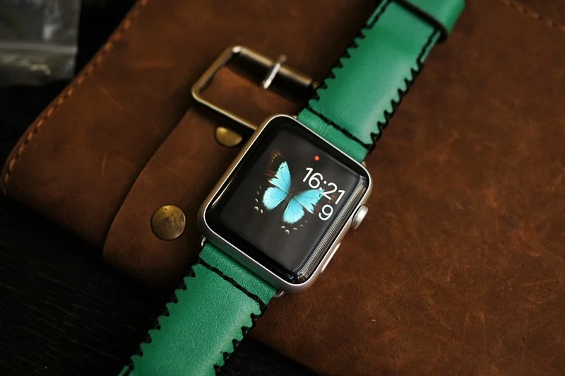 AWBF91 -D132-BLACK handgefertigt Vintage Leder Uhrenarmband incl. Lugs Adapter für Apple Watch 1 und 2 (oder Apple Watch Sport) 42mm oder 38mm – Bild 4